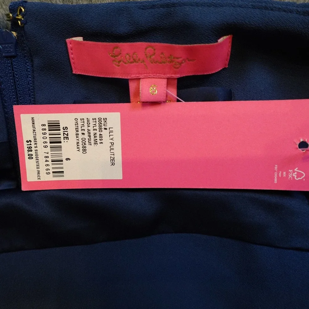 Lilly Pulitzer Jumpsuit Women 6 NWT Navy Blue Jada Puff Sleeve Wide Leg